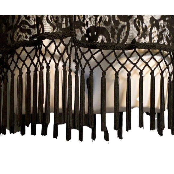 Chris McLaughlin Black Lace Cardigan Large Gothic Glam Sweater Tassel Fringe NEW - Picture 6 of 9